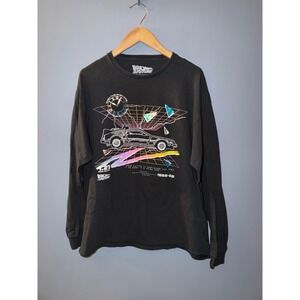 Back to the Future DeLorean Long Sleeve Graphic Tee Black Iridescent XL